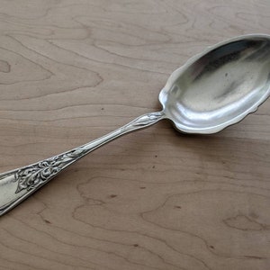 Antiguo EHH Smith Silver 1902 IRIS Brite Cut Gold Wash Bowl Casserole Spoon 8 7/8"