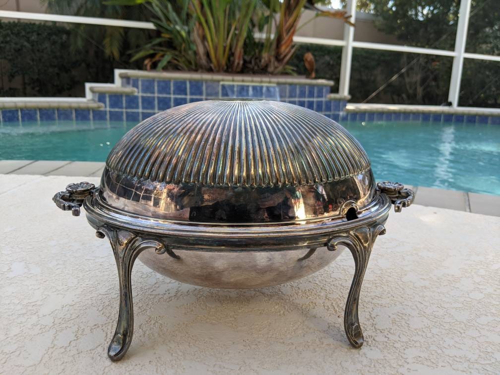 【英国】 ビクトリアン ブレッグファスト / ブッフェサーバー ロールトップ Antique Victorian J RODGERS & Son Silver Footed Covered Roll Top