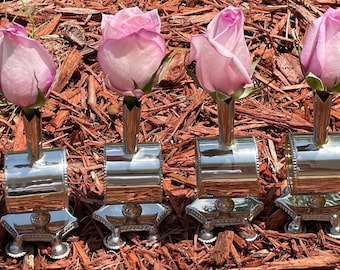 Antique Collectible Victorian Silver Round Footed/Pedestal BUD VASE Beaded Napkin Ring/Holder 4 5/8&quot;, Set of 2