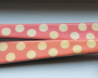 Gorgeous Amazing Vintage Collectible Silver Extra Large "PINK POLKA DOT" Art Deco Themed Buffet/Salad Serving Fork & Spoon 10 3/4", Set Of 2