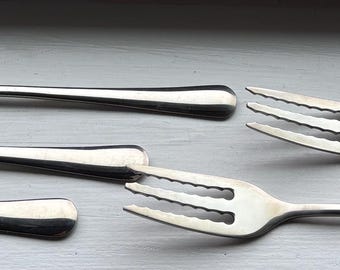 Fantastiska, vackra, eleganta vintage-skärgafflar i rostfritt stål med tandad kant för frukt/sallad/skaldjur, 7 1/4", 5-pack