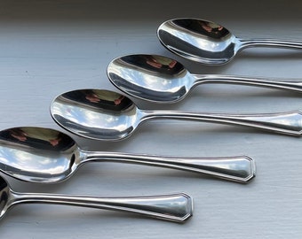 Amazing Gorgeous Elegant Vintage ITALIAN INOXBECK Stainless DESOTO Design Smooth Glossy Demitasse Spoon 4 1/2", Set of 5, Italy