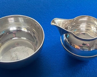 Rare Antique GORHAM SILVER Co Silver RIBBED Open Tetera / Creamer & Sugar Bowl Juego de 2