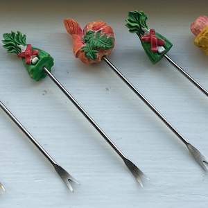 Amazing Gorgeous Vintage Elegant &quot;FOOD THEMED&quot; Hors D&#39;oeuvres/Appetizer/Cocktail Picks 4 1/2&quot;, Set of 6