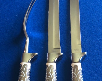 Vintage SOLINGEN Durex De Lux Stainless Large Roast Carving/Serving Set W/Rest, 3 Pc Set, Germany