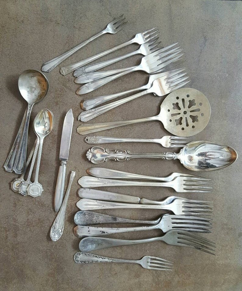 Antique/Vintage Silver Plate Mixed Flatware Jewelry Craft Etsy