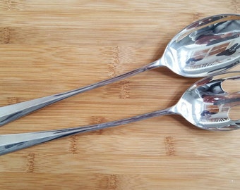 Vintage Silver Plate Georgian Salad Serving Spoon and Fork Set of 2, 12 5/8"