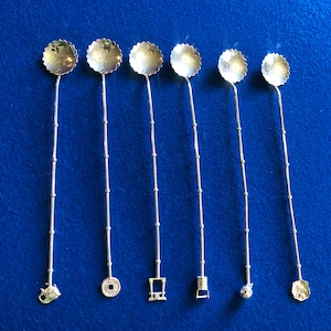 Vintage Seltene japanische STERLING SILBER BAMBUS Designed/Floral Schälchen Eislöffel/Strohhalme mit verschnörkten Charms, 6er Set
