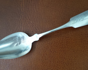 Antique Coin Silver Wm H Crowell Root & Chaffee 1872 FIDDLE Serving Tablespoon 8 1/2", Set of 2