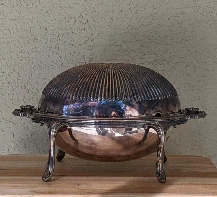 Antique Victorian J RODGERS & Son Silver Footed Covered Roll Top