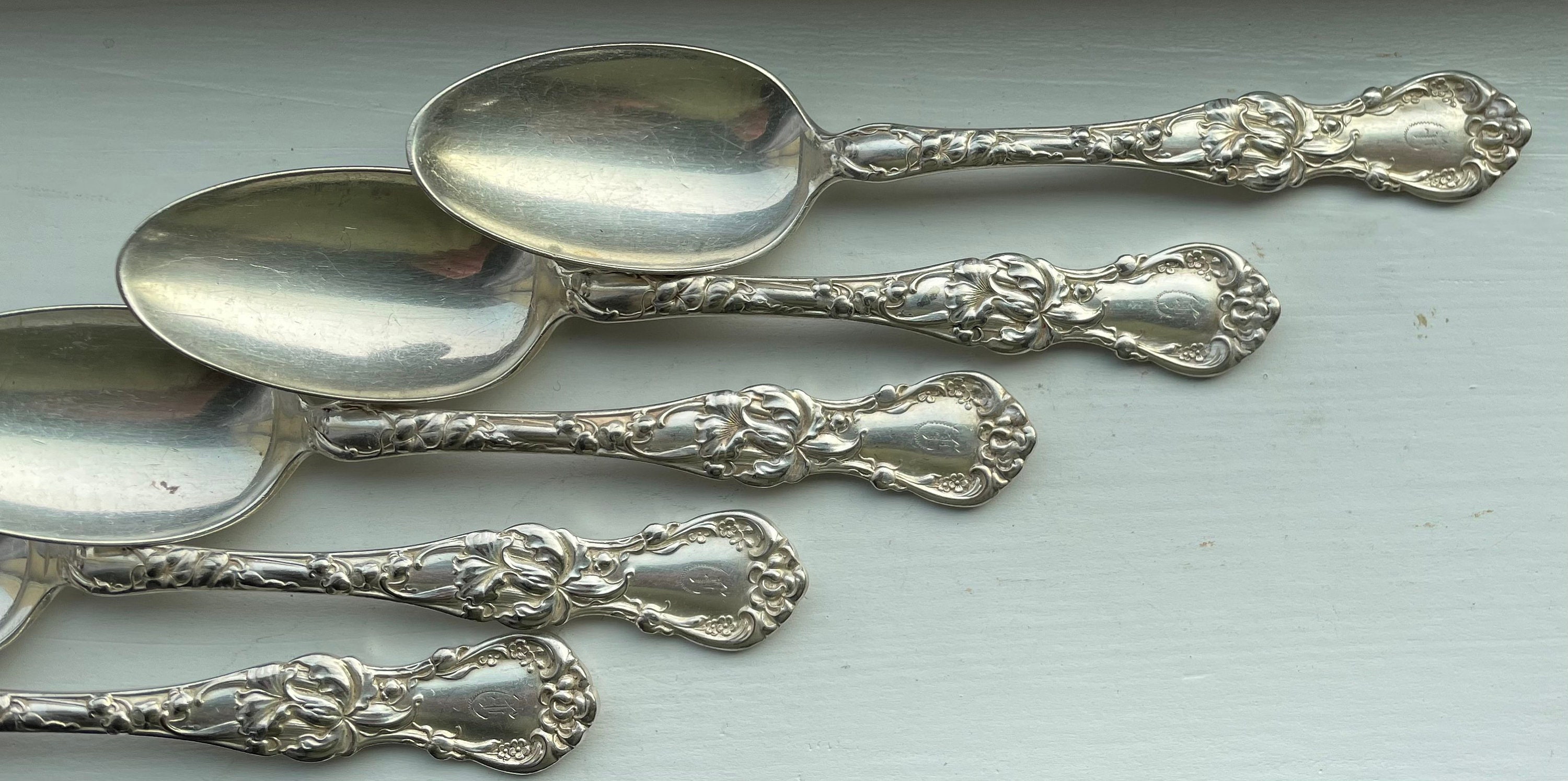 Antique Collectible 1835 R WALLACE 1903 FLORAL Teaspoon 6