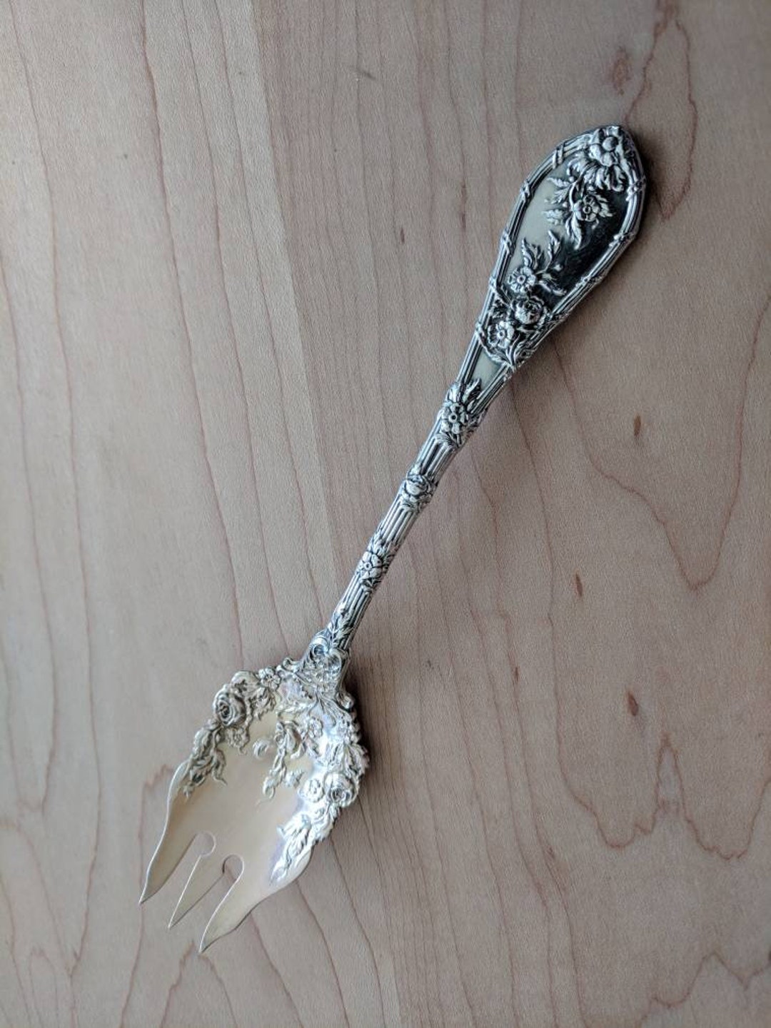 Antique DURGIN Sterling 1897 DAUPHIN Gold Wash Tines Large 