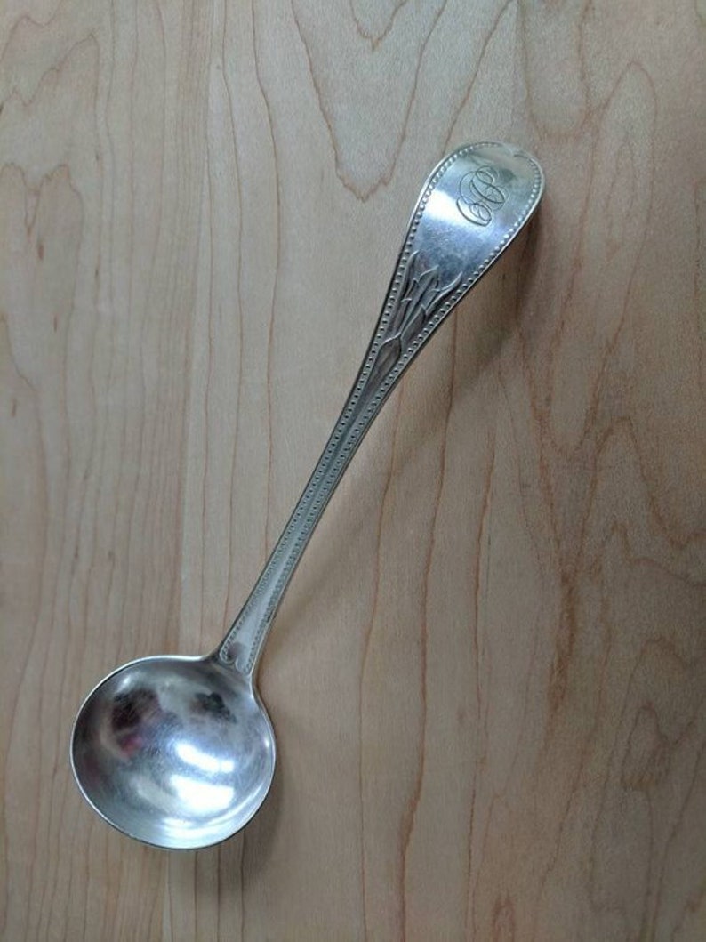 Antique Yourex Silver 1876 BEADED OVAL CreamSauceMayo Ladle 6 12 Mono C A P