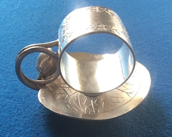 Antique Victorian MERIDEN Silver Plate Figural Flowering Water Lily Pad Napkin Ring, #168