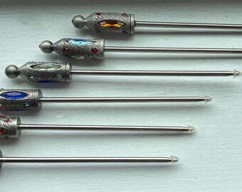 Amazing Gorgeous Vintage Elegant "MULTI-COLORFUL GEMS" Hors D'oeuvres/Appetizer/Cocktail Picks 5", Set of 6