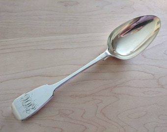 Cuchara de servir con punta de violín de 8 7/8" Mono EHH, de Edward Barnard, de plata, 1841, antigua y rara, Inglaterra