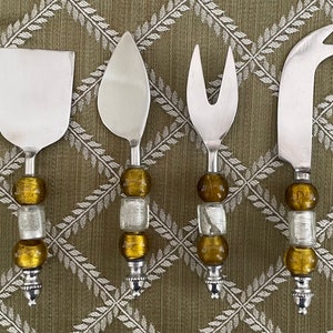 Gorgeous Vintage Art Deco Novelty Collectible MULTI-COLORED Glass Handle Cheese/Appetizer Serving Set Of 4
