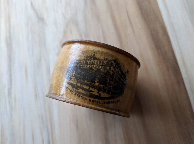 Vintage Collectible Wooden Round Napkin RingHolder UNITED STATES HOTEL Saratoga