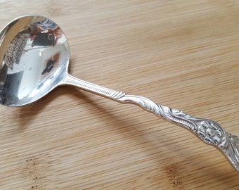 Antique Nils JOHAN Silver Flowers & Scrolls Cream/Sauce/Mayo Ladle w Spout 5", Sweden