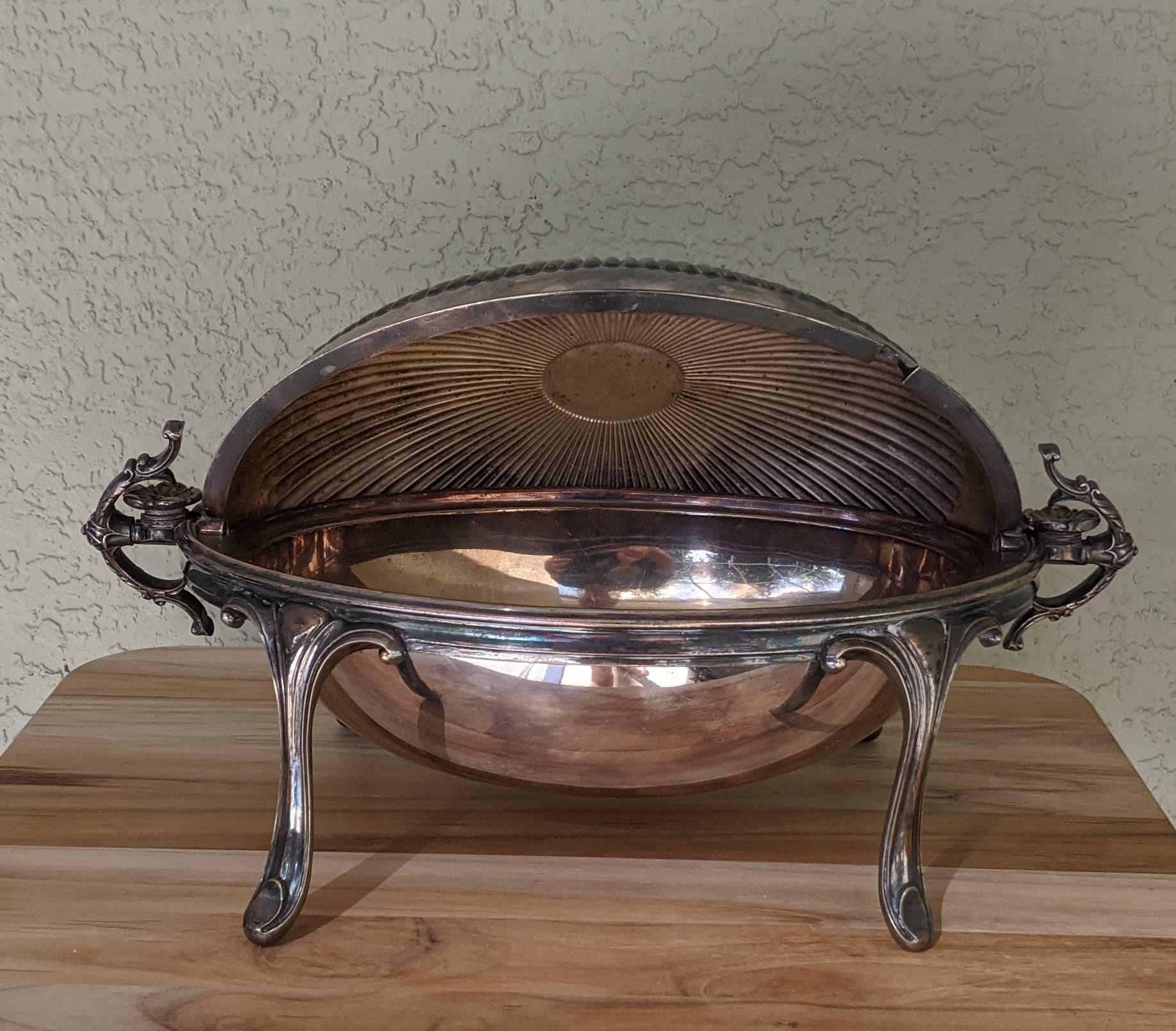Antique Victorian J RODGERS & Son Silver Footed Covered Roll Top