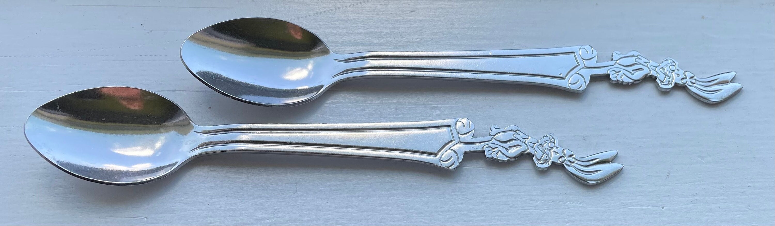 Vintage Collectable Novelty Silver Nestlé's Nesquik QUICKY Bunny Figural Spoon 7 1/2", Set of 2