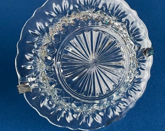 Vintage Crystal Cut Glass Hors D'oeuvre Tray With Silver Plate Carrier - Pressed Glass Relish or Condiment Tray With Silver Plate Basket