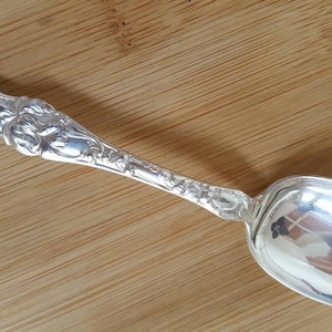 Puede incluir: Una cuchara de plata con un mango adornado y un cuenco liso de forma ovalada.