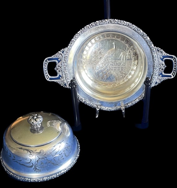 Antique SIMPSON HALL MILLER Co Silver 1898 Peacock Repousse