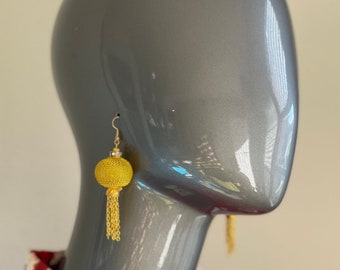 Small Bright Gold Asian Lantern Earrings with antique Tassels