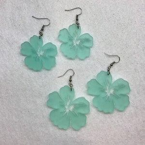 Caribbean Frosted Plexiglass Hibiscus TIKI Earrings 2 Sizes FREE SHIPPING