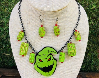 Oogie Boogie Lime Green Lava Nugget Nightmare Necklace and Earring Set FREE SHIPPING