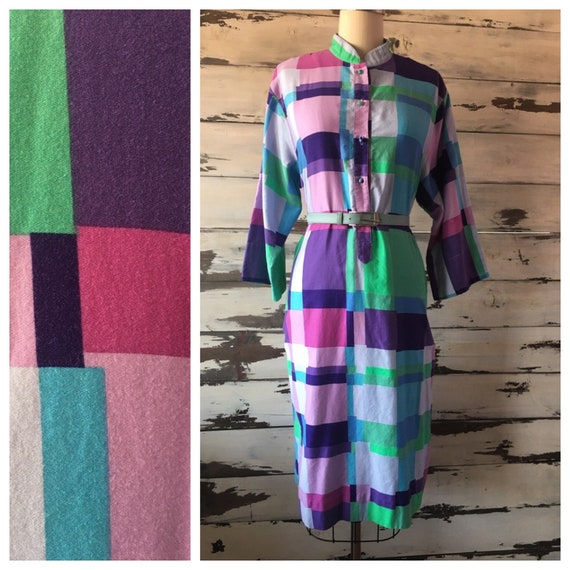 Vintage 60's cotton sateen dress / knot buttons /