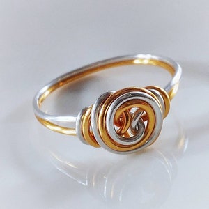 Sun and Moon Swirls Copper and Silver or Gold Filled And Silver Ring, Celtic Elven Ring, Two Tone, Silver And Gold, Swirl Ring, Spiral Ring