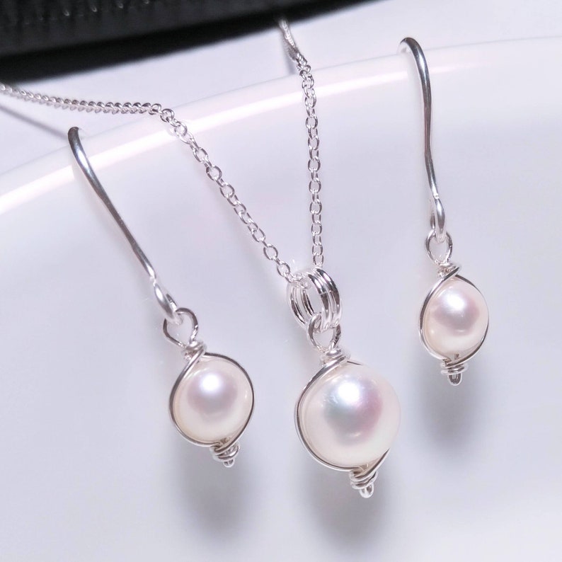 Sterling Silver Wrapped Freshwater Pearl Necklace and Earring Set Sale