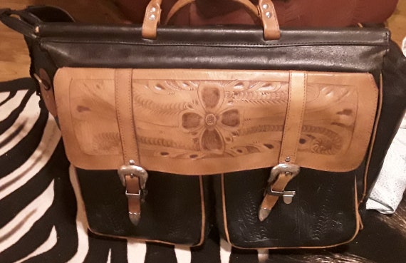 tooled leather suitcase