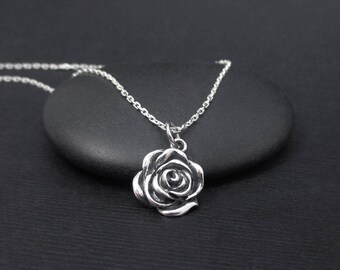 sterling silver rose pendant necklace