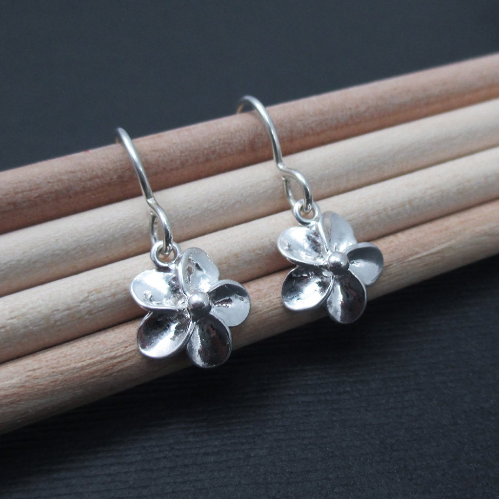 Tiny Flower Earrings Sterling Silver Plumeria Earrings Dangle - Etsy