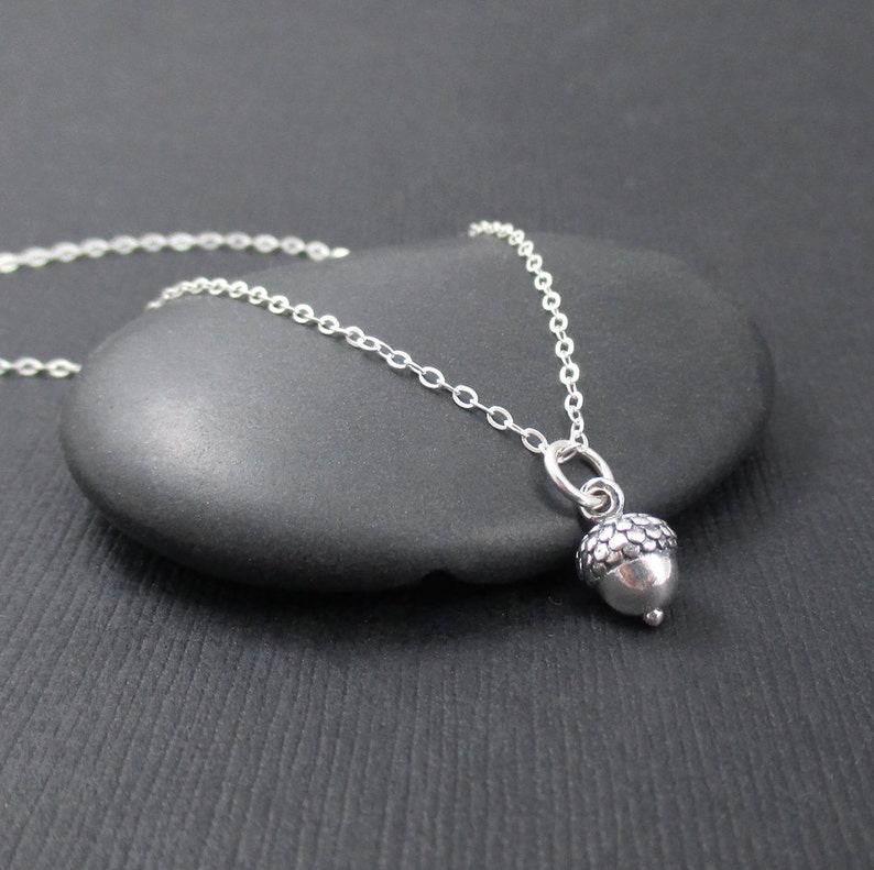 Acorn Necklace Sterling Silver Teeny Tiny Acorn Charm Pendant Nature Jewelry