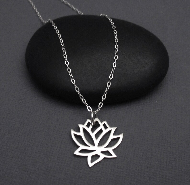 Lotus Necklace Sterling Silver Lotus Flower Necklace Lotus Etsy