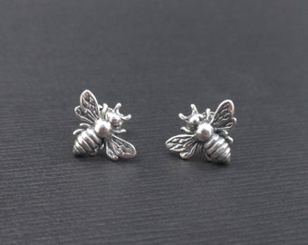 Honey Bee Earrings Sterling Silver Tiny Honeybee Bumble Bee Stud Earrings