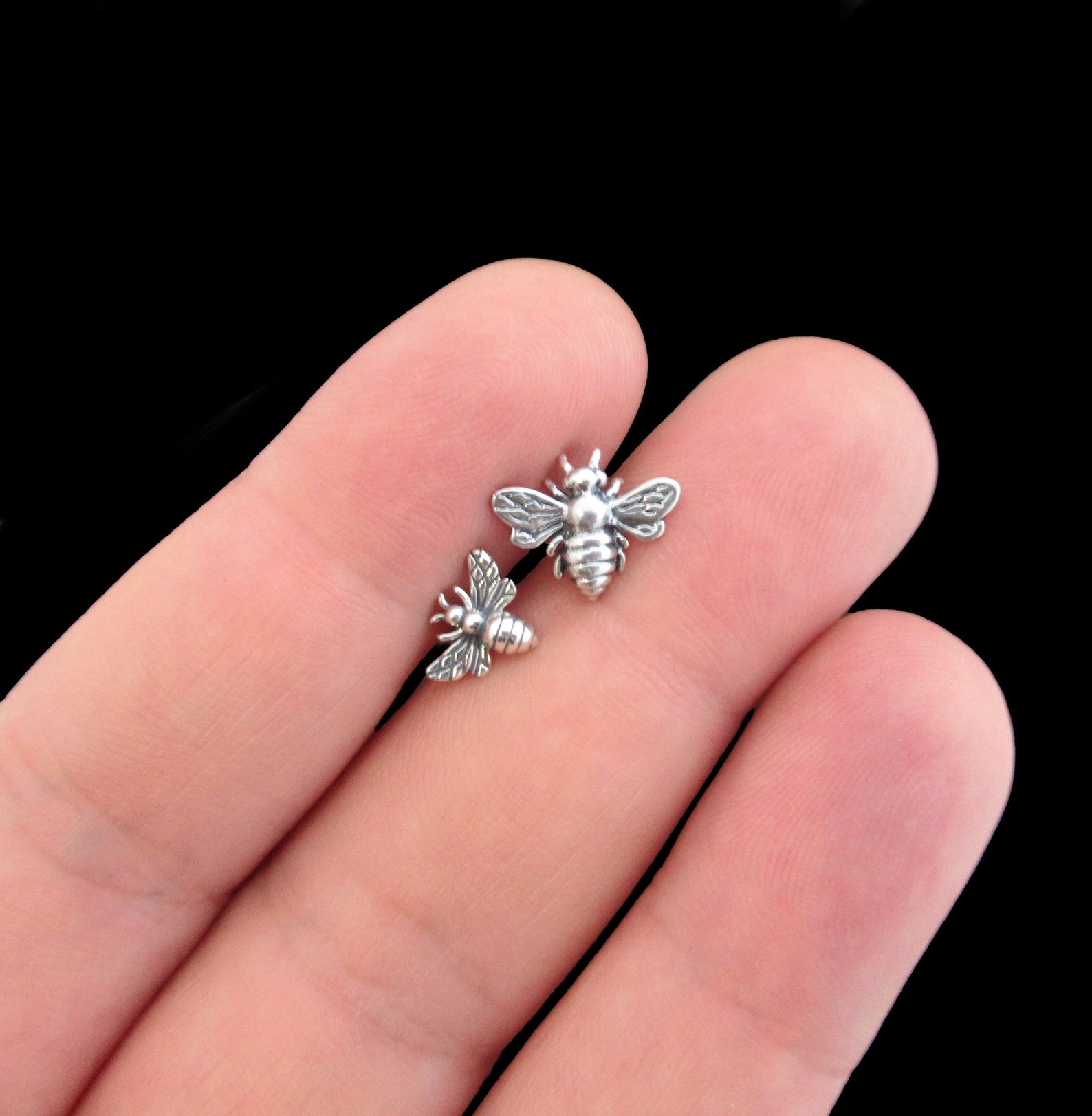 Honey Bee Earrings Sterling Silver Tiny Honeybee Bumble Bee Etsy