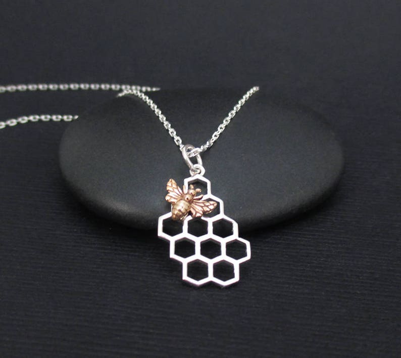 Gold Bee and Honeycomb Necklace