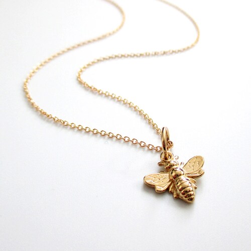 Honey Bee Necklace Solid 14K Yellow 