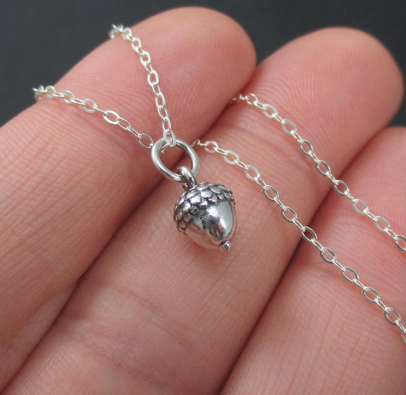 Acorn Necklace Sterling Silver Teeny Tiny Acorn Charm Pendant Nature Jewelry