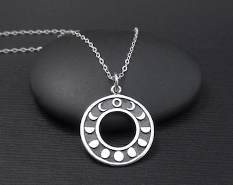 Moon Phases Necklace Sterling Silver Moon Necklace, Lunar Phase Necklace, Moon Phase Necklace, Moon Jewelry, Celestial Jewelry