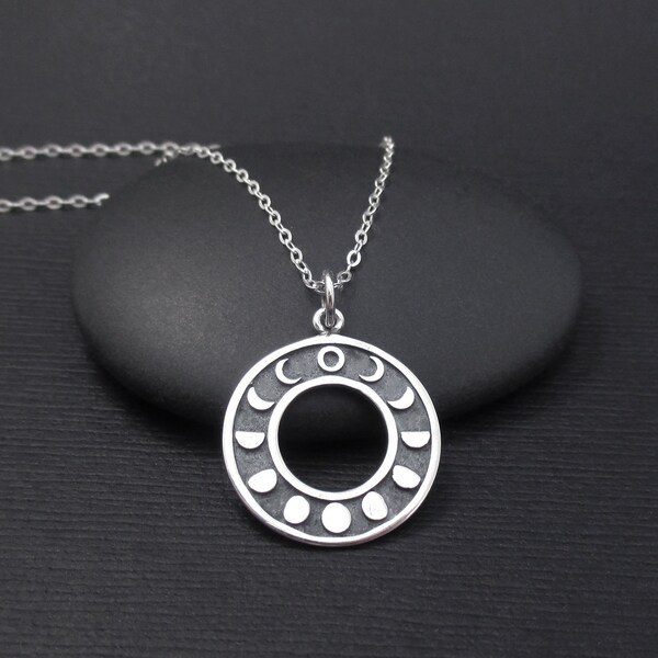 Moon Phases Necklace Sterling Silver Moon Necklace, Lunar Phase Necklace, Moon Phase Necklace, Moon Jewelry, Celestial Jewelry