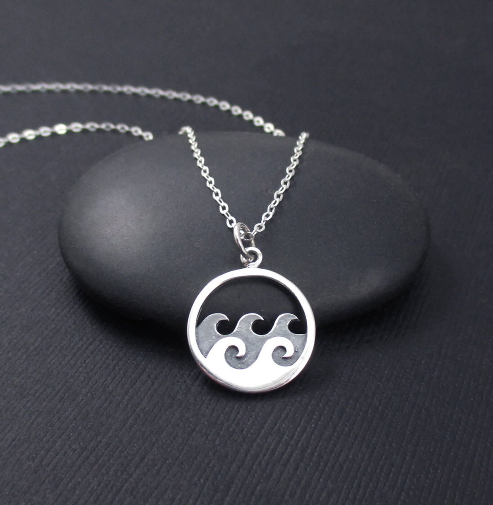 Wave Necklace Sterling Silver Ocean Waves Necklace Surfer Etsy