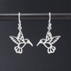 Sterling Silver Hummingbird Charm Earrings Small Bird Dangles Gift for Her