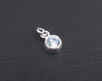 Add a Birthstone Charm Dangle - March Birthstone Charm Sterling Silver, Aquamarine Charm CZ Dangle, Birthstone Charms, Bezel Charms