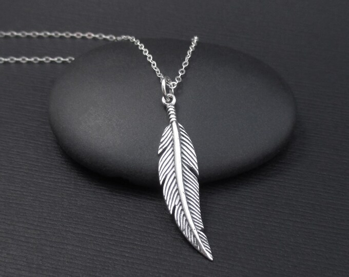 Feather Necklace Sterling Silver Bird Feather Charm Pendant , Boho ...